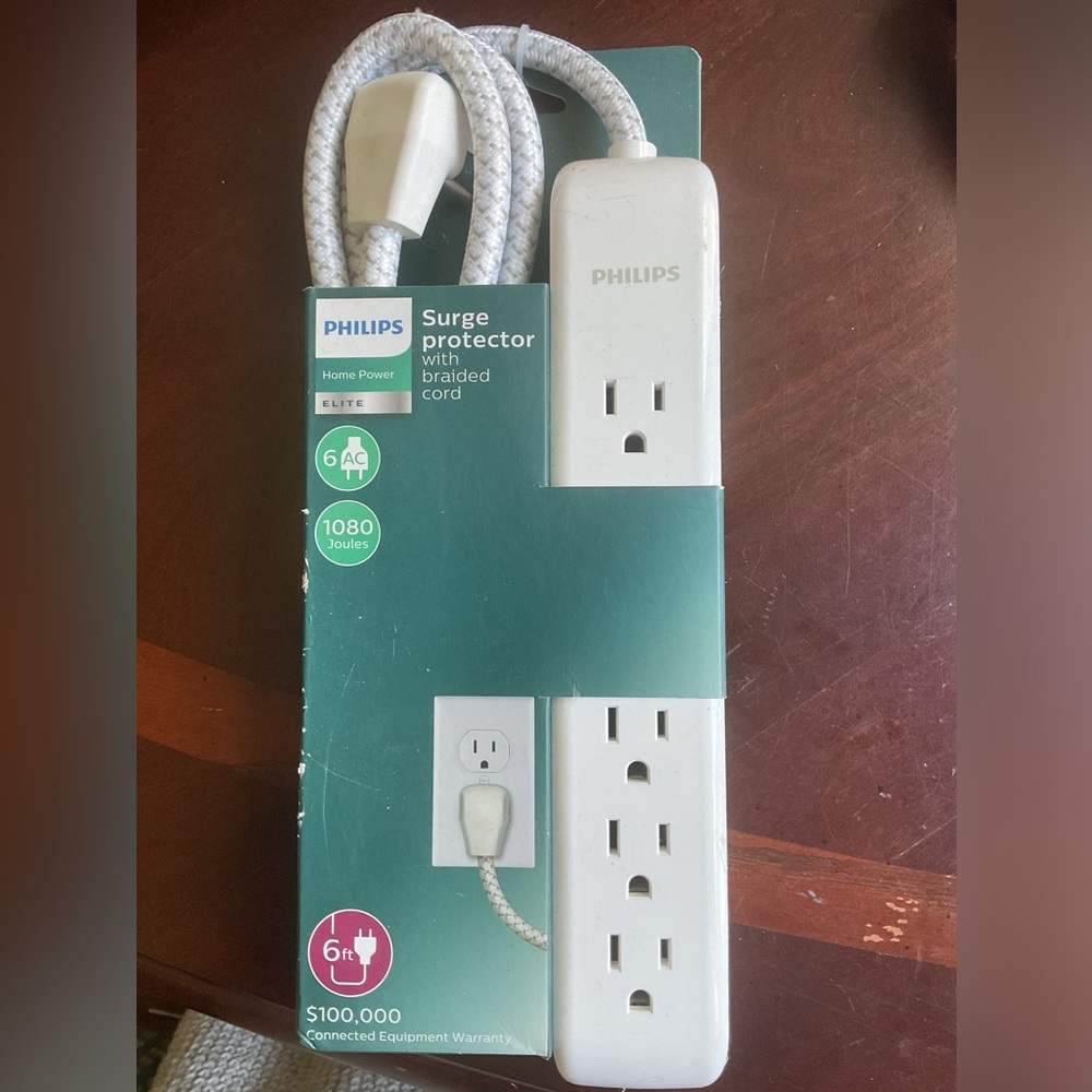 Philips 6-Outlet Surge Protector with 6ft Extension Cord, White